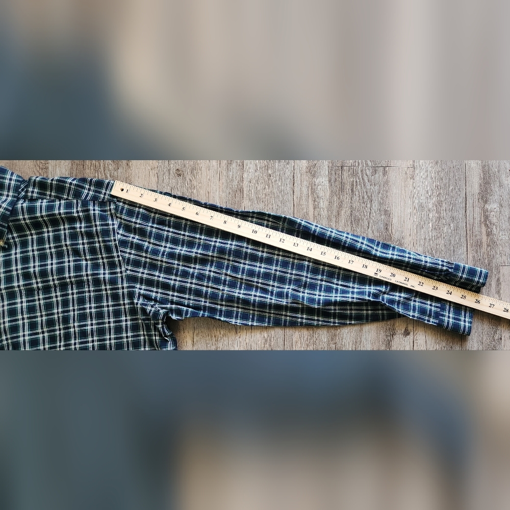 LL Bean Wrinkle Free Twill Sport Mens Navy Green plaid Button Down size XL-tall - Picture 6 of 6